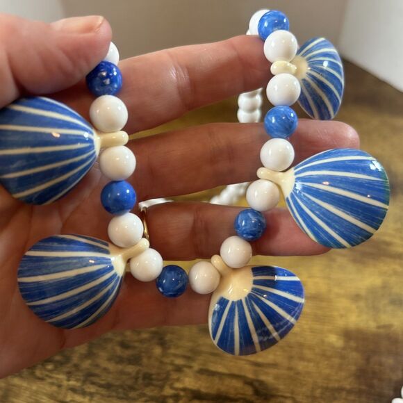 Liz Claiborne White Strand & Blue Shell Necklace Lot Beach Chic Set Summer Style - Picture 10 of 10